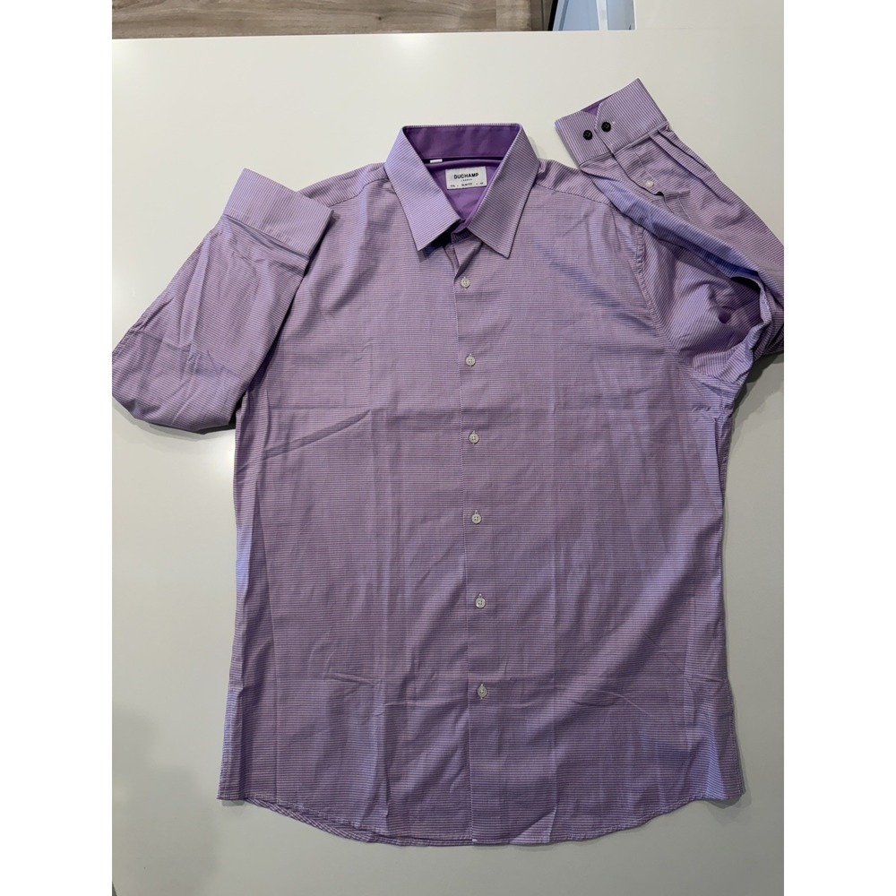 Duchamp London Slim Fit Purple Houndstooth Mens Dress Shirt 17 XL 43